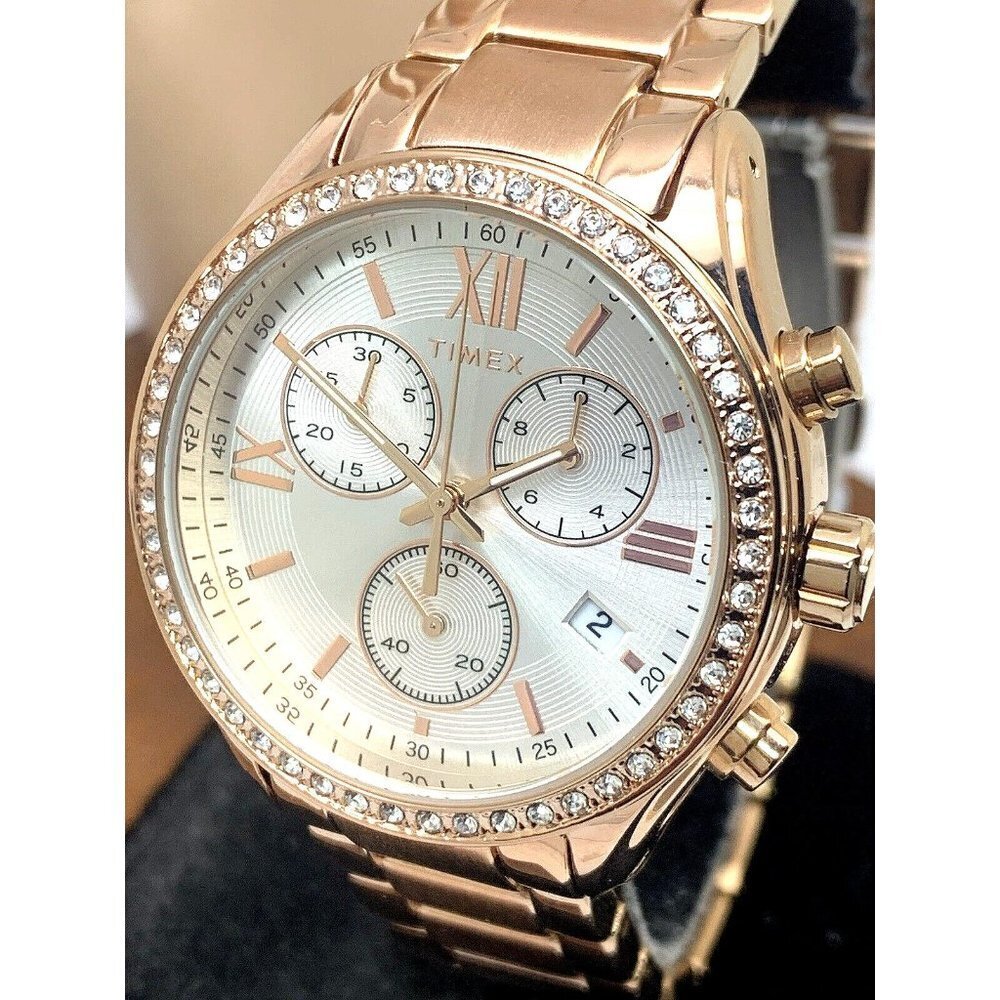 Timex Women's Watch TW2V57900 Quartz Chronograph Silver Dial Rose Gold 3…